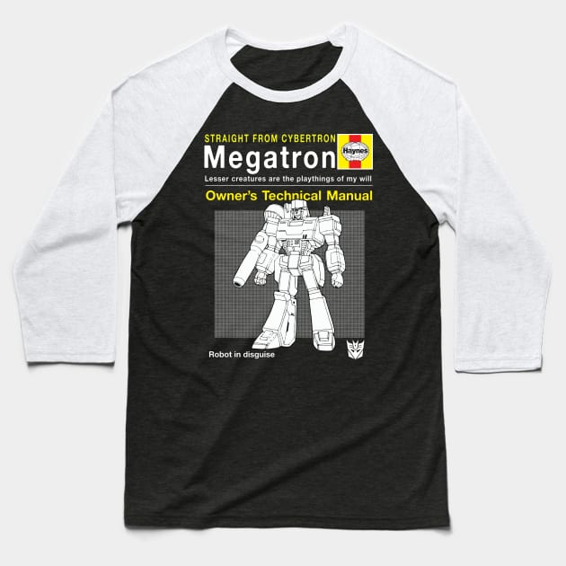 Megatron Haynes Manual Transformers Baseball T-Shirt by Bevatron